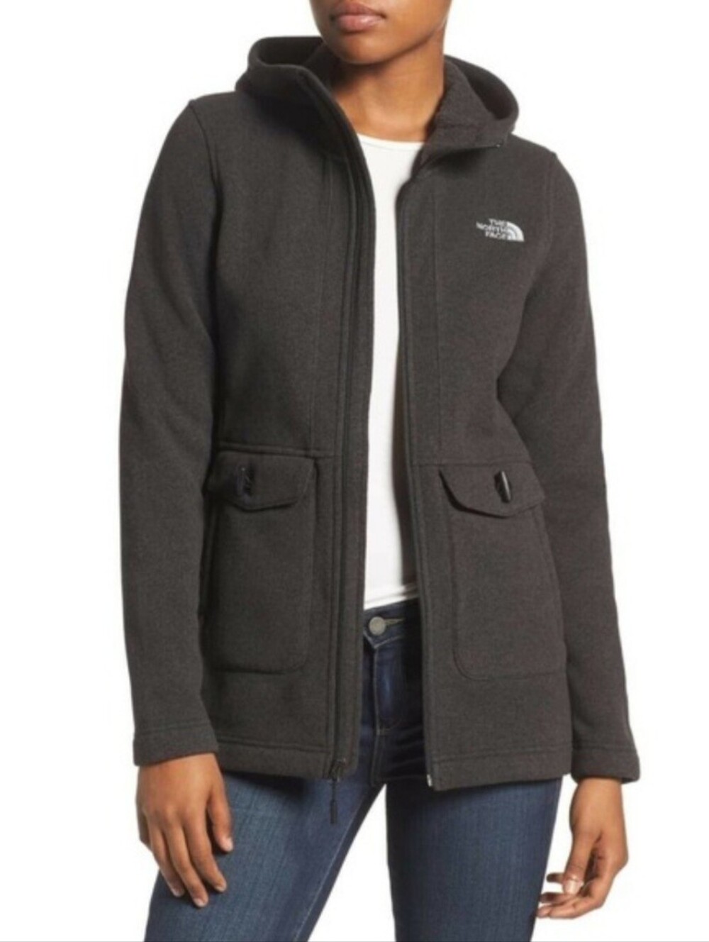The North Face "Crescent Parka" Fleece Coat Heather Dark Gray | Women's Size M - Picture 2 of 12